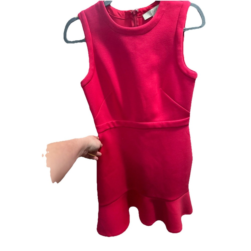 LOFT Pink Dress 4P Ruffle‎ Hem Sleeveless Back Zip